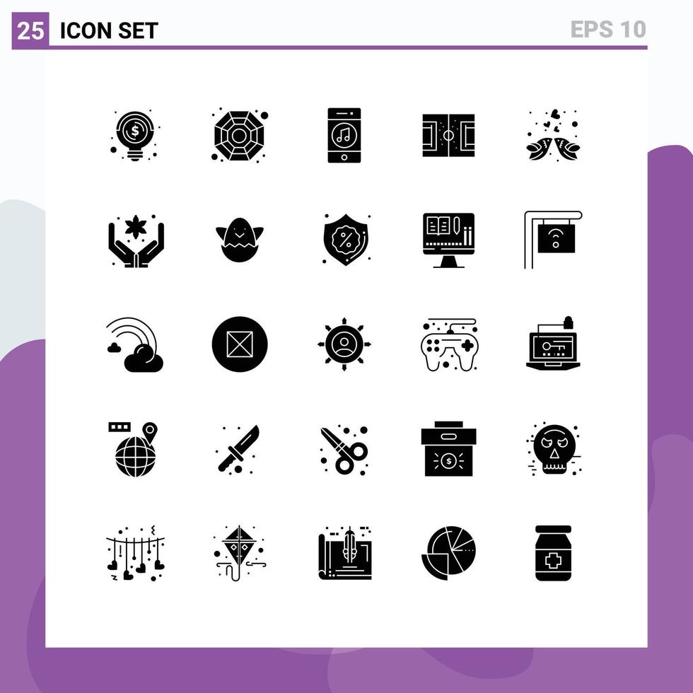 paquete de 25 signos y símbolos de glifos sólidos modernos para medios de impresión web, como elementos de diseño de vectores editables de campo de juego de medios de tono de besos