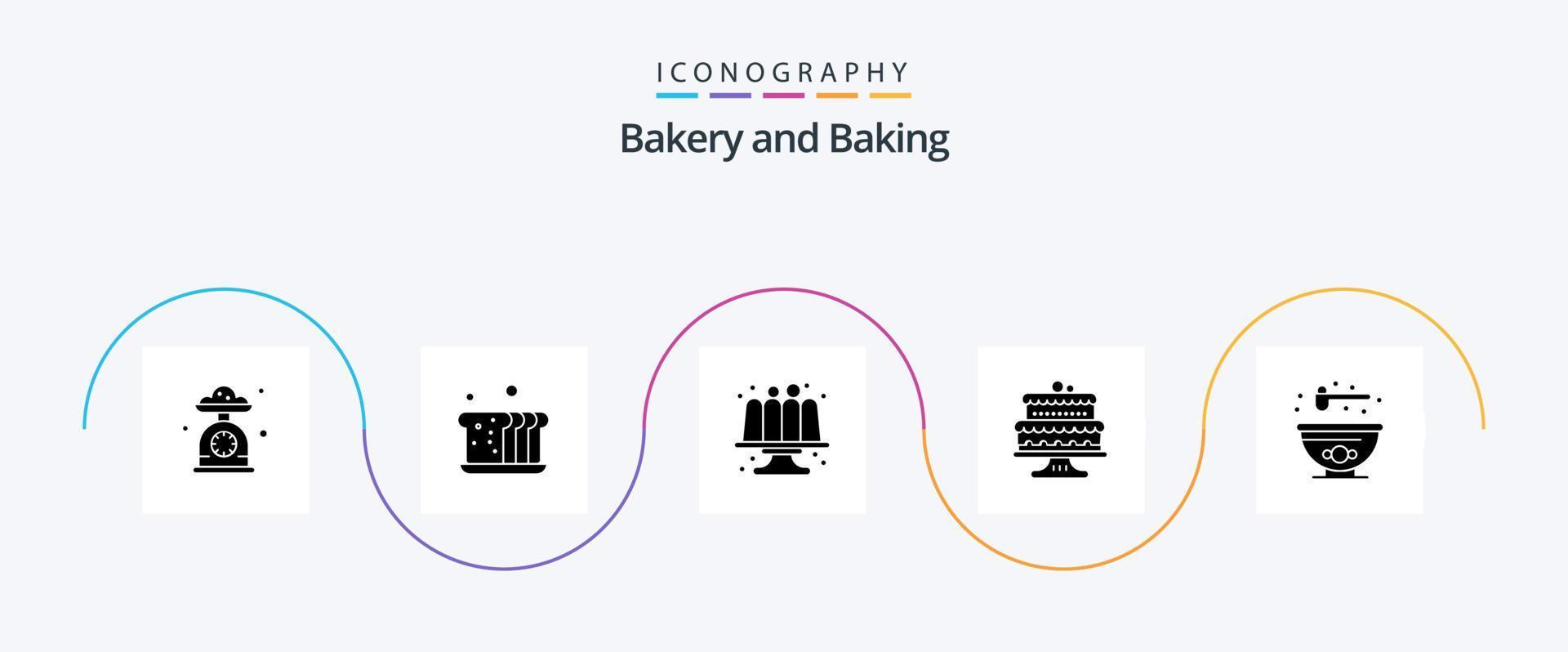 Baking Glyph 5 Icon Pack Including bowl. bread. cakes. baking vector