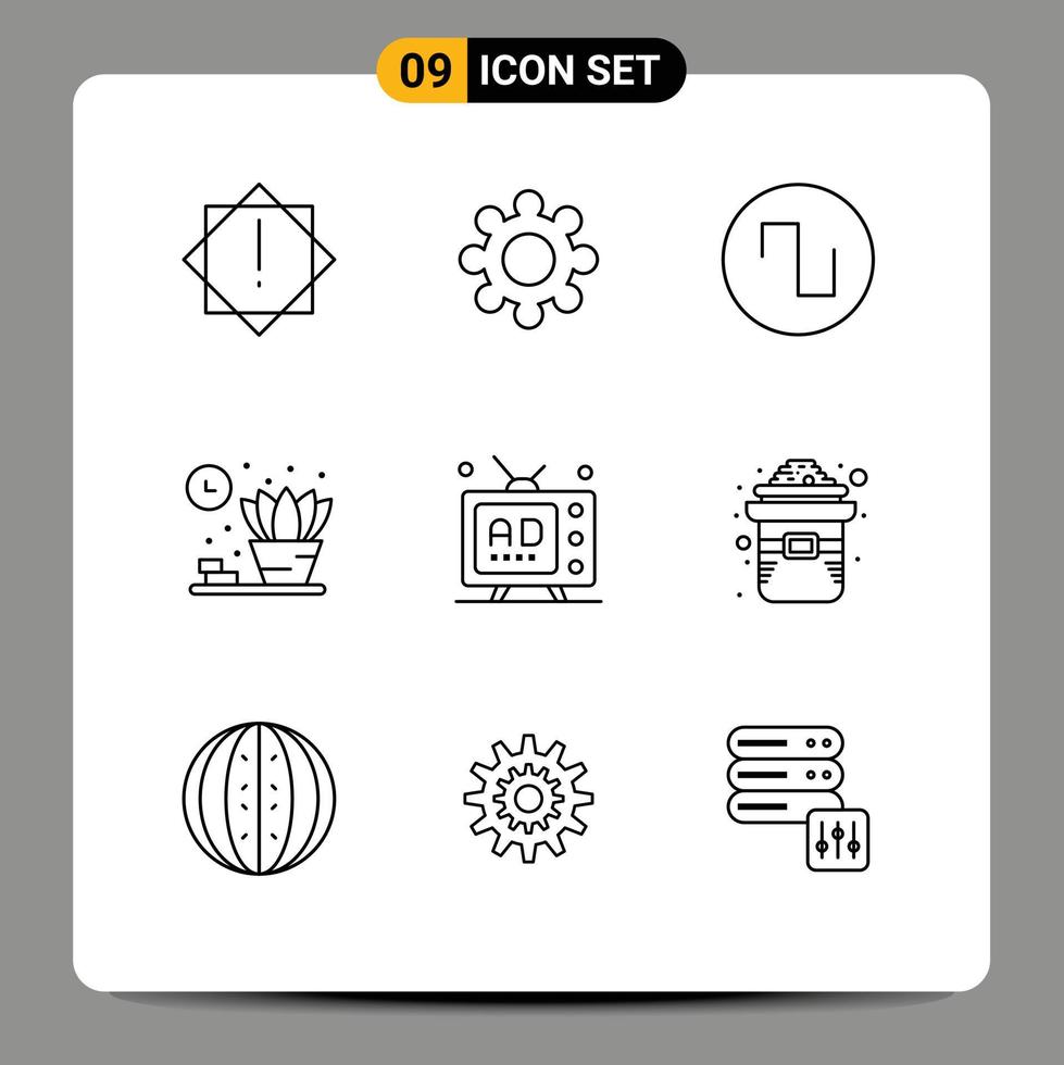 Outline Pack of 9 Universal Symbols of day multimedia wave media ad Editable Vector Design Elements