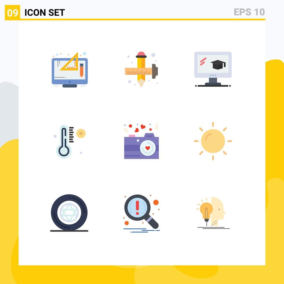 Modern Set of 9 Flat Colors and symbols such as love weather drawing thermometer graduation Editable Vector Design Elements