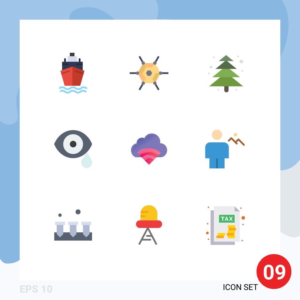 9 Universal Flat Color Signs Symbols of signal connection camping cloud science Editable Vector Design Elements