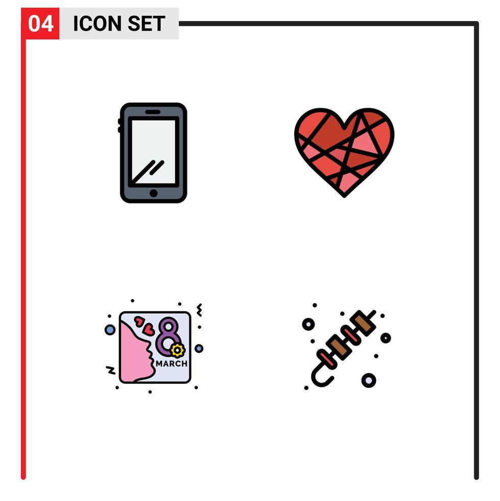 Group of 4 Filledline Flat Colors Signs and Symbols for phone gift android love day Editable Vector Design Elements