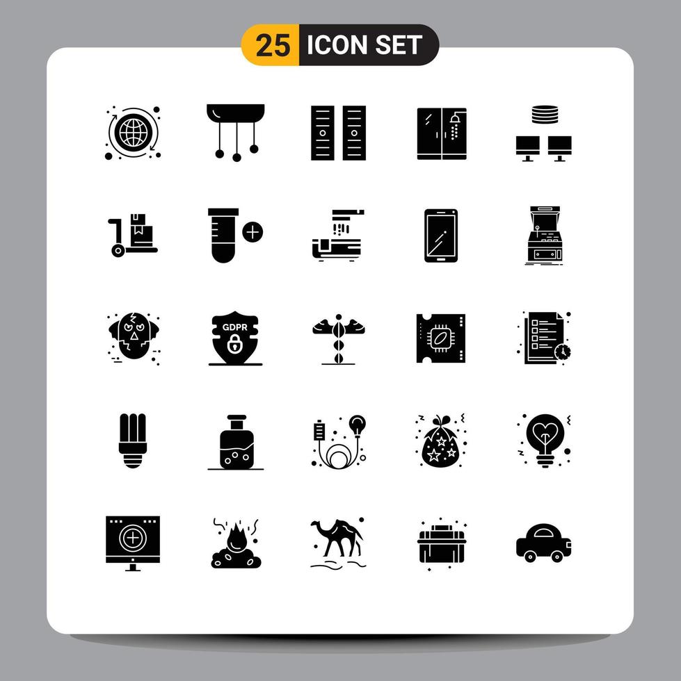 25 Universal Solid Glyphs Set for Web and Mobile Applications sync backup light shower plumber Editable Vector Design Elements