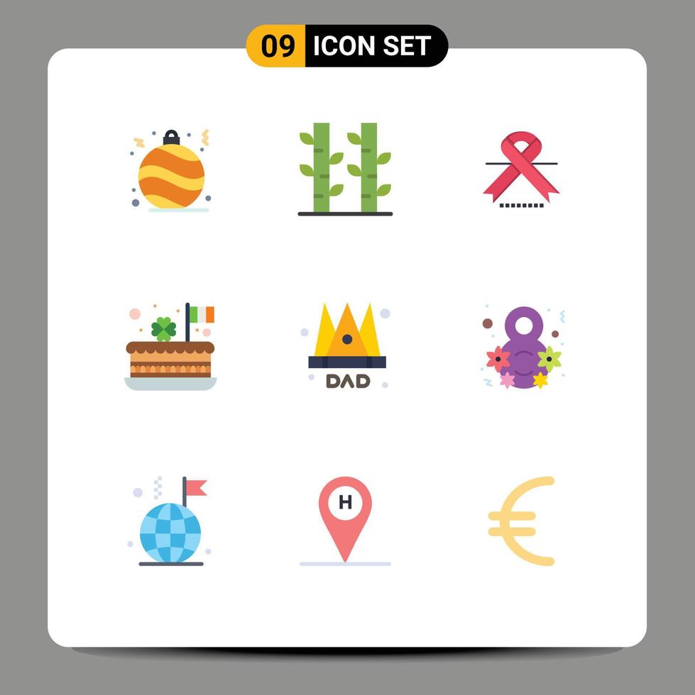 paquete de 9 signos y símbolos modernos de colores planos para medios impresos web como el festival de oncología emperador patrick celebra elementos de diseño de vectores editables