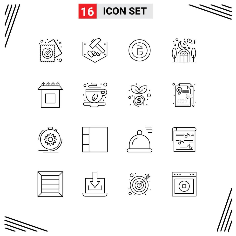16 Outline concept for Websites Mobile and Apps box love bangladesh house money Editable Vector Design Elements