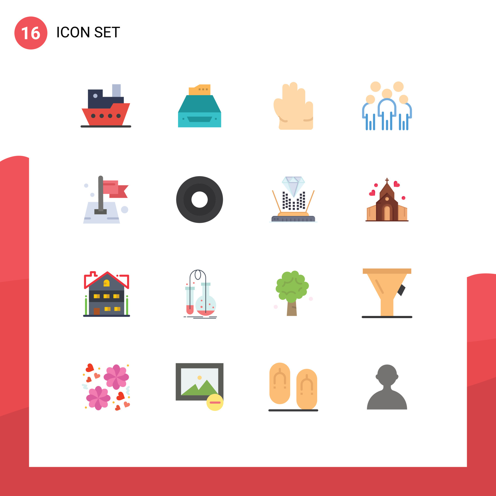 Set of 16 Vector Flat Colors on Grid for ship inbox vessel accounts