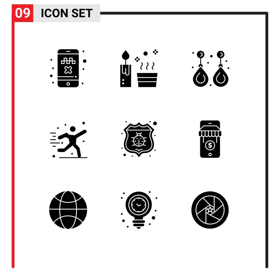 conjunto moderno de 9 pictogramas de glifos sólidos de antivirus juego pendiente hobby valiosos elementos de diseño de vectores editables