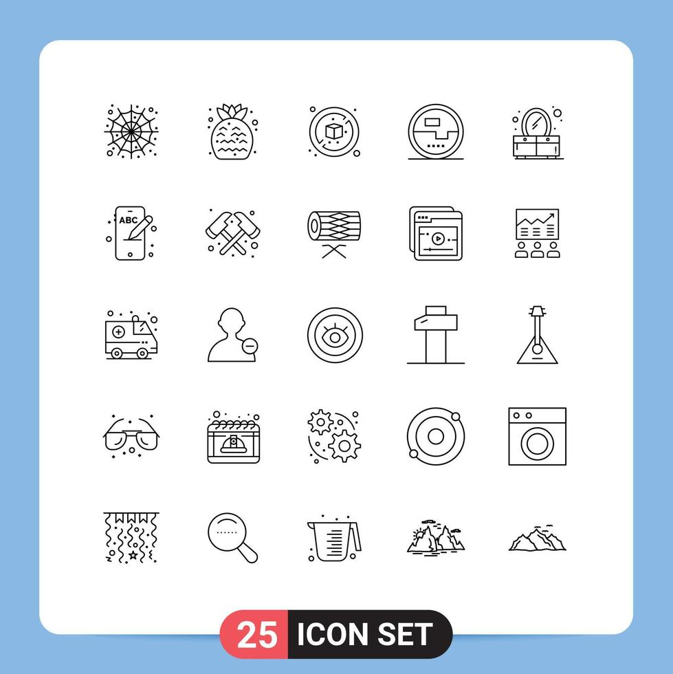 25 User Interface Line Pack of modern Signs and Symbols of dresser power no measuring electronics Editable Vector Design Elements
