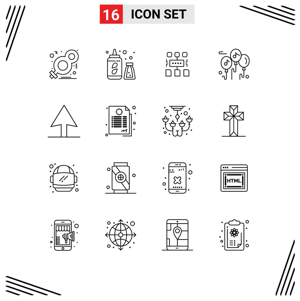 Pictogram Set of 16 Simple Outlines of contract cursor algorithm multimedia balloon Editable Vector Design Elements