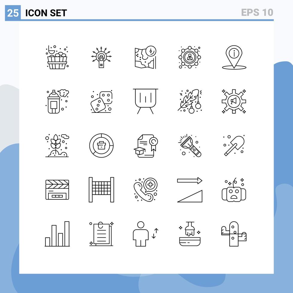 Mobile Interface Line Set of 25 Pictograms of location sharing map seo location Editable Vector Design Elements