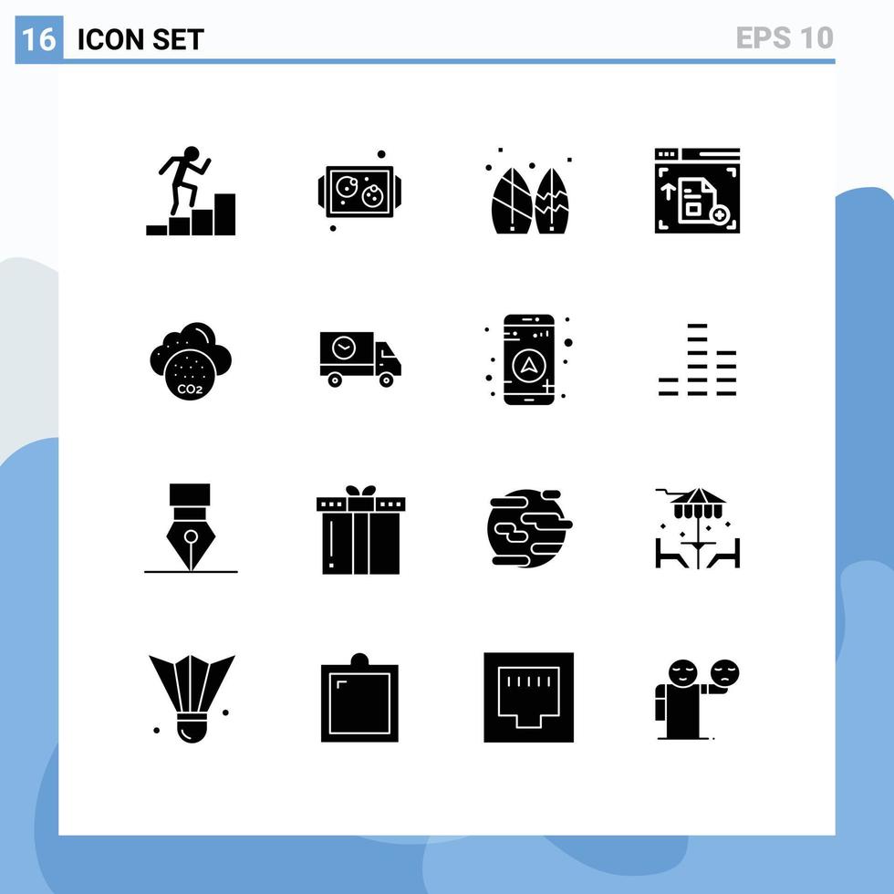 Modern Set of 16 Solid Glyphs and symbols such as co invironmental sport webpage interface Editable Vector Design Elements