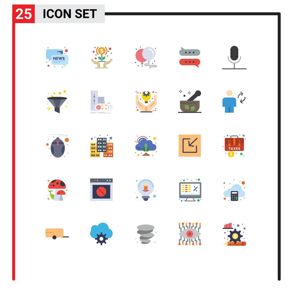 Set of 25 Modern UI Icons Symbols Signs for audio message investment chat party Editable Vector Design Elements