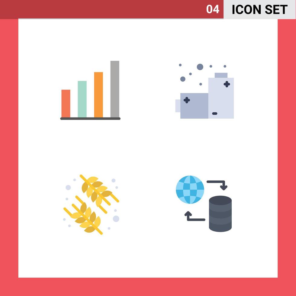 Group of 4 Modern Flat Icons Set for analytic healthy user pollution hosting Editable Vector Design Elements