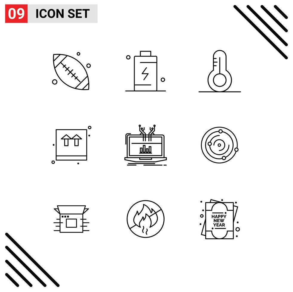 9 Universal Outlines Set for Web and Mobile Applications analytical shopping energy package box Editable Vector Design Elements