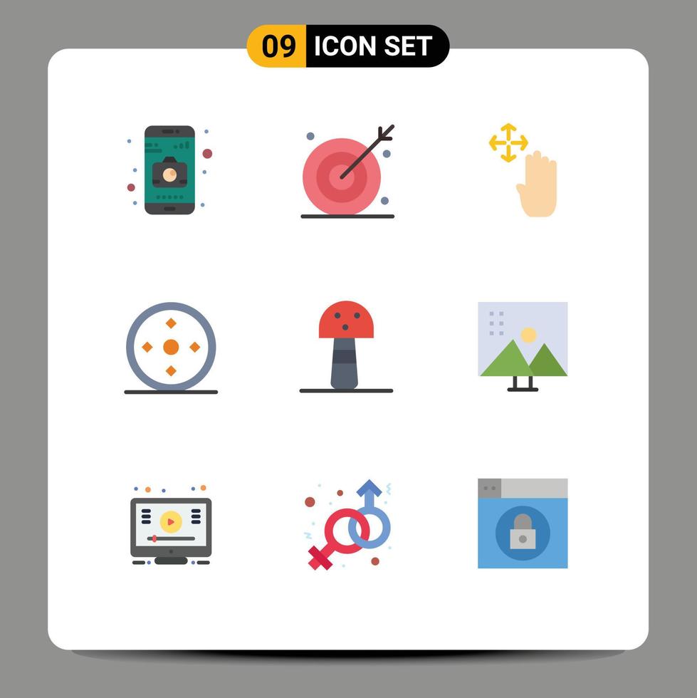 Flat Color Pack of 9 Universal Symbols of food sports shooting target sport hold Editable Vector Design Elements
