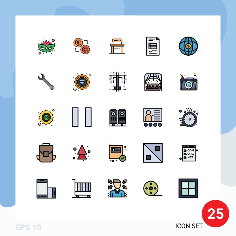 Group of 25 Filled line Flat Colors Signs and Symbols for business reporting business finance school student Editable Vector Design Elements