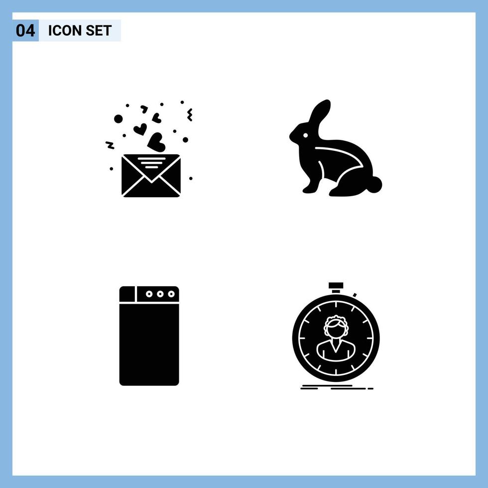 Universal Icon Symbols Group of 4 Modern Solid Glyphs of day washing mail easter bunny speed Editable Vector Design Elements