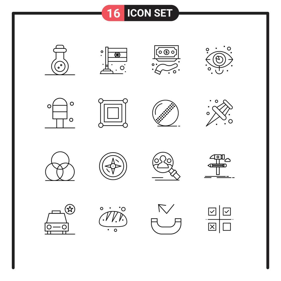 Outline Pack of 16 Universal Symbols of ice vision funds marketing eye Editable Vector Design Elements