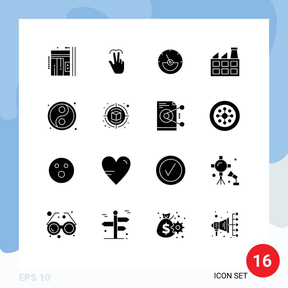 User Interface Pack of 16 Basic Solid Glyphs of yin yang factory touch construction eletrical Editable Vector Design Elements