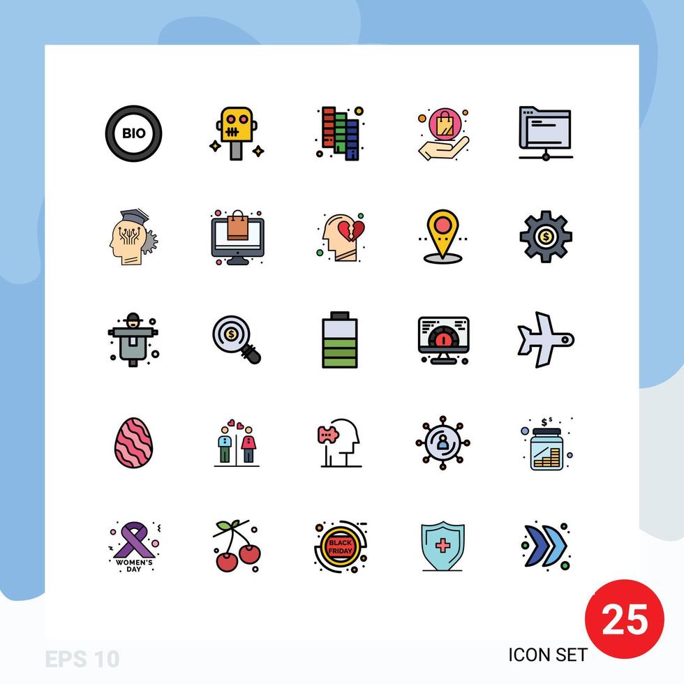 25 Filled line Flat Color concept for Websites Mobile and Apps folder data catalog shopping hand Editable Vector Design Elements