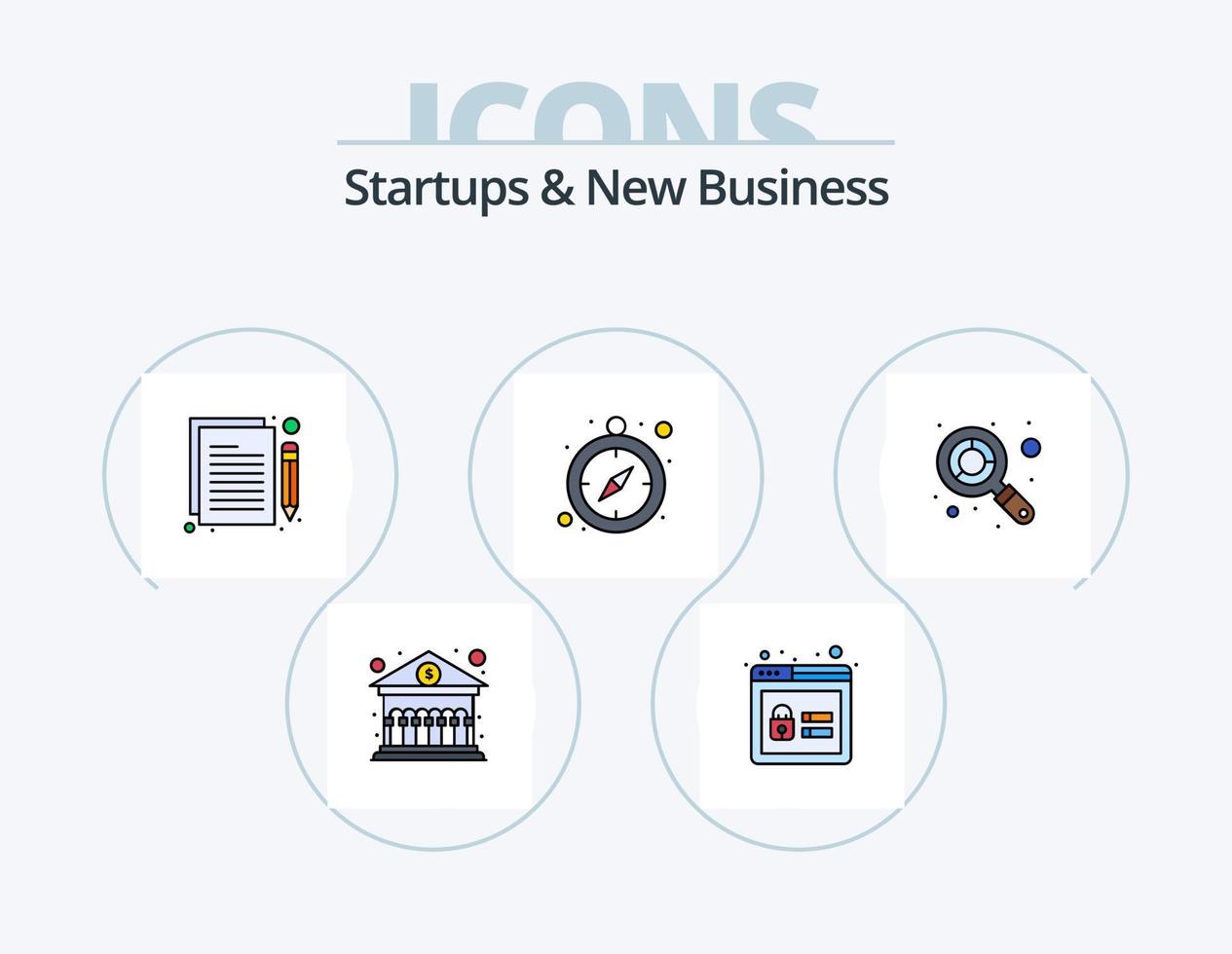 nuevas empresas y nueva línea de negocios llenan el diseño del icono del paquete de iconos 5. perfil. cuenta. enfocar. productividad. reloj vector