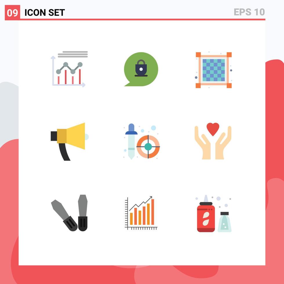 Set of 9 Modern UI Icons Symbols Signs for dropper speaker grid megaphone announcement Editable Vector Design Elements