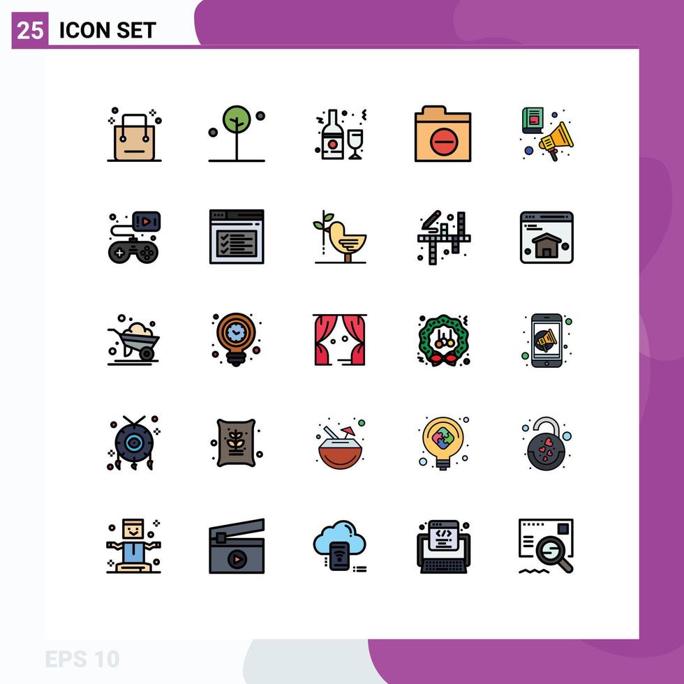 Modern Set of 25 Filled line Flat Colors Pictograph of error negative tree folder glass Editable Vector Design Elements