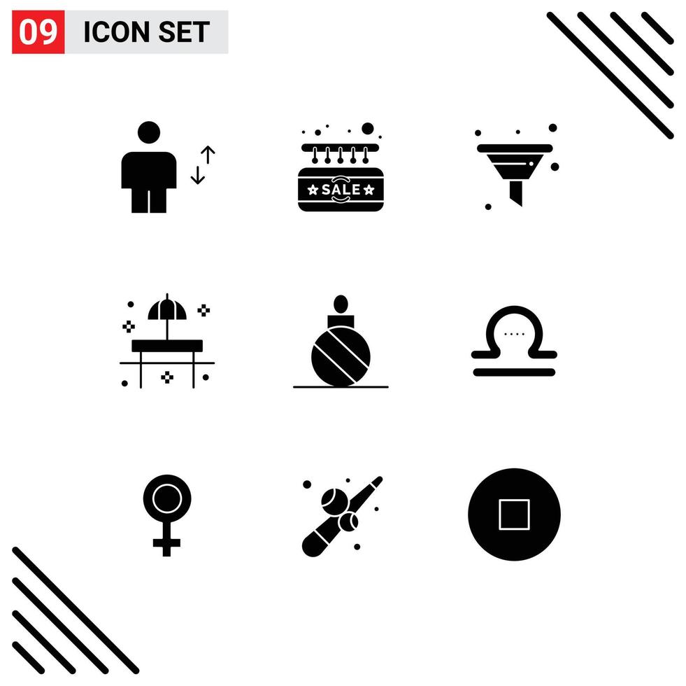 Mobile Interface Solid Glyph Set of 9 Pictograms of table restaurant door park seo Editable Vector Design Elements