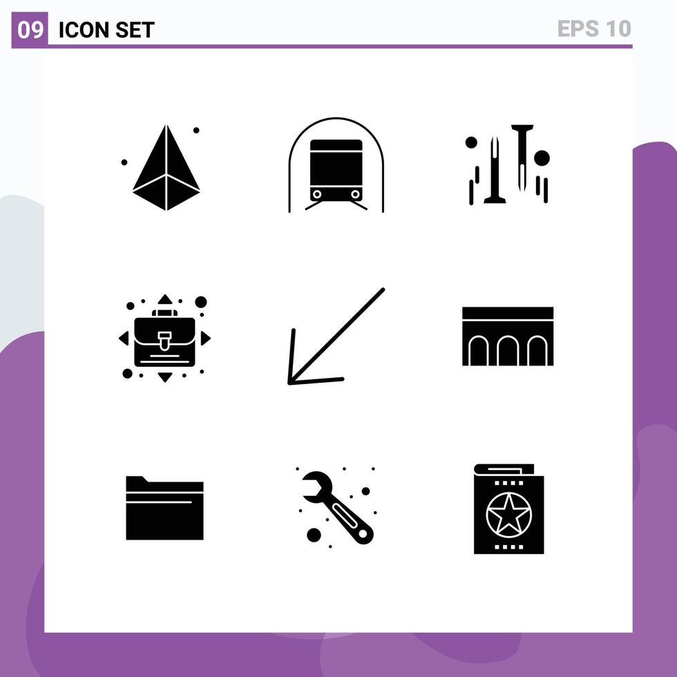 9 Thematic Vector Solid Glyphs and Editable Symbols of down person transportation opportunity hardware Editable Vector Design Elements