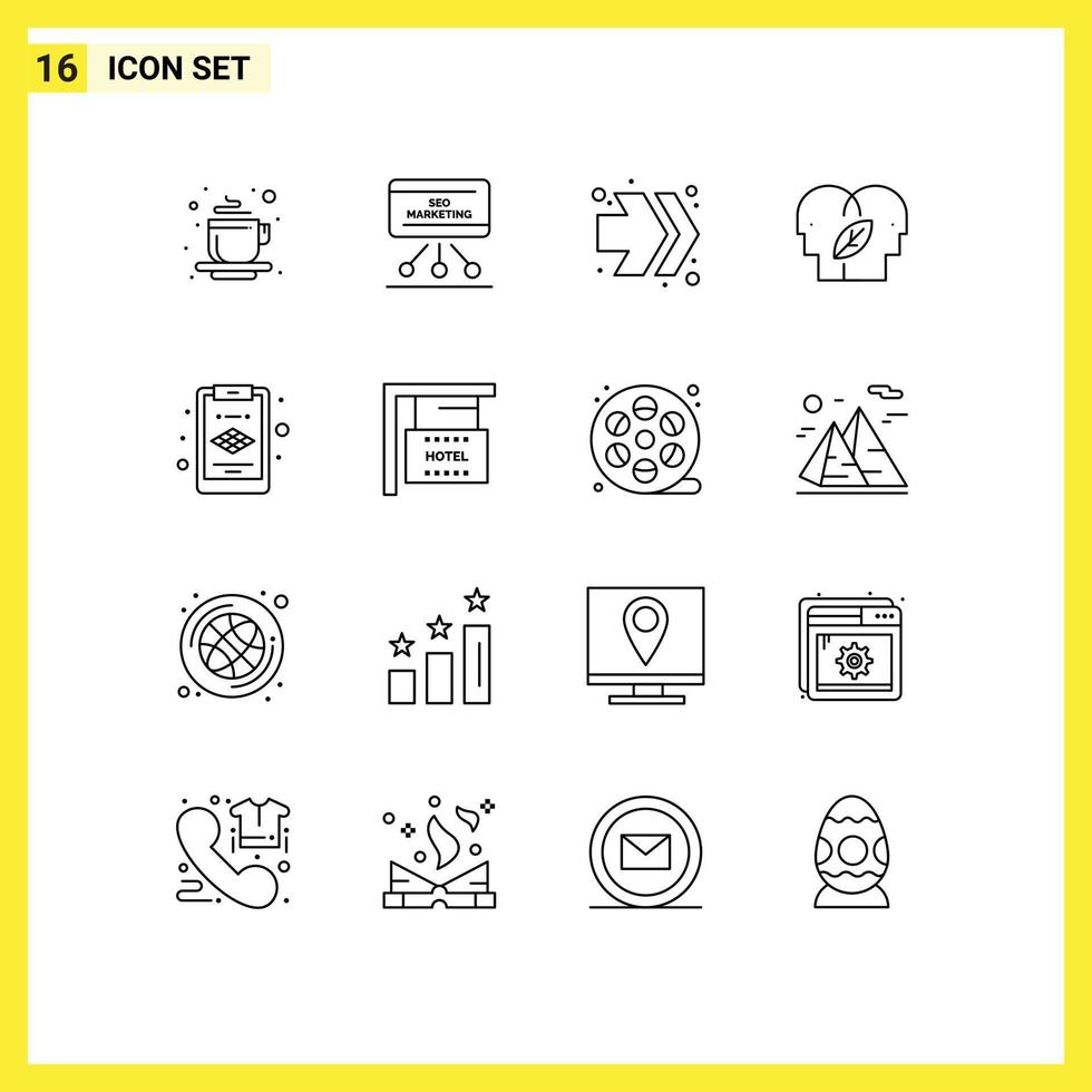 Set of 16 Commercial Outlines pack for layer mind meeting head eco Editable Vector Design Elements