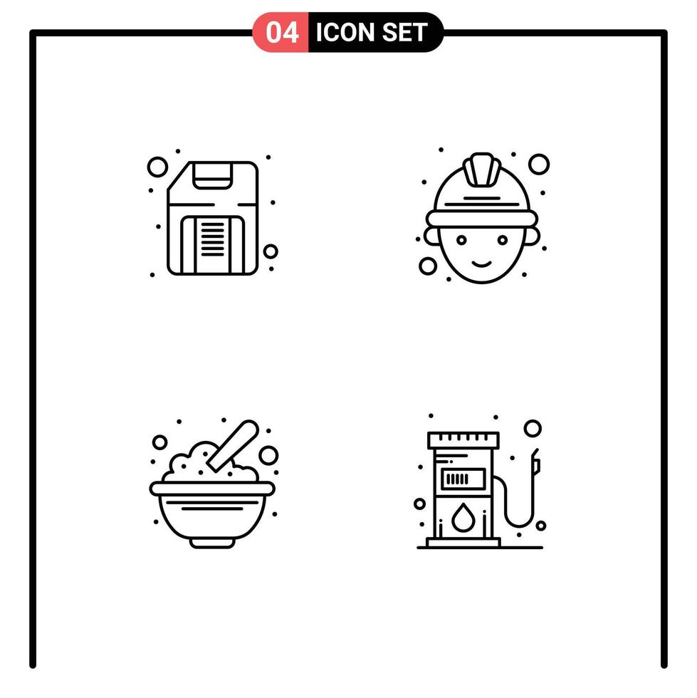 Mobile Interface Line Set of 4 Pictograms of computer food hardware worker peanuts Editable Vector Design Elements