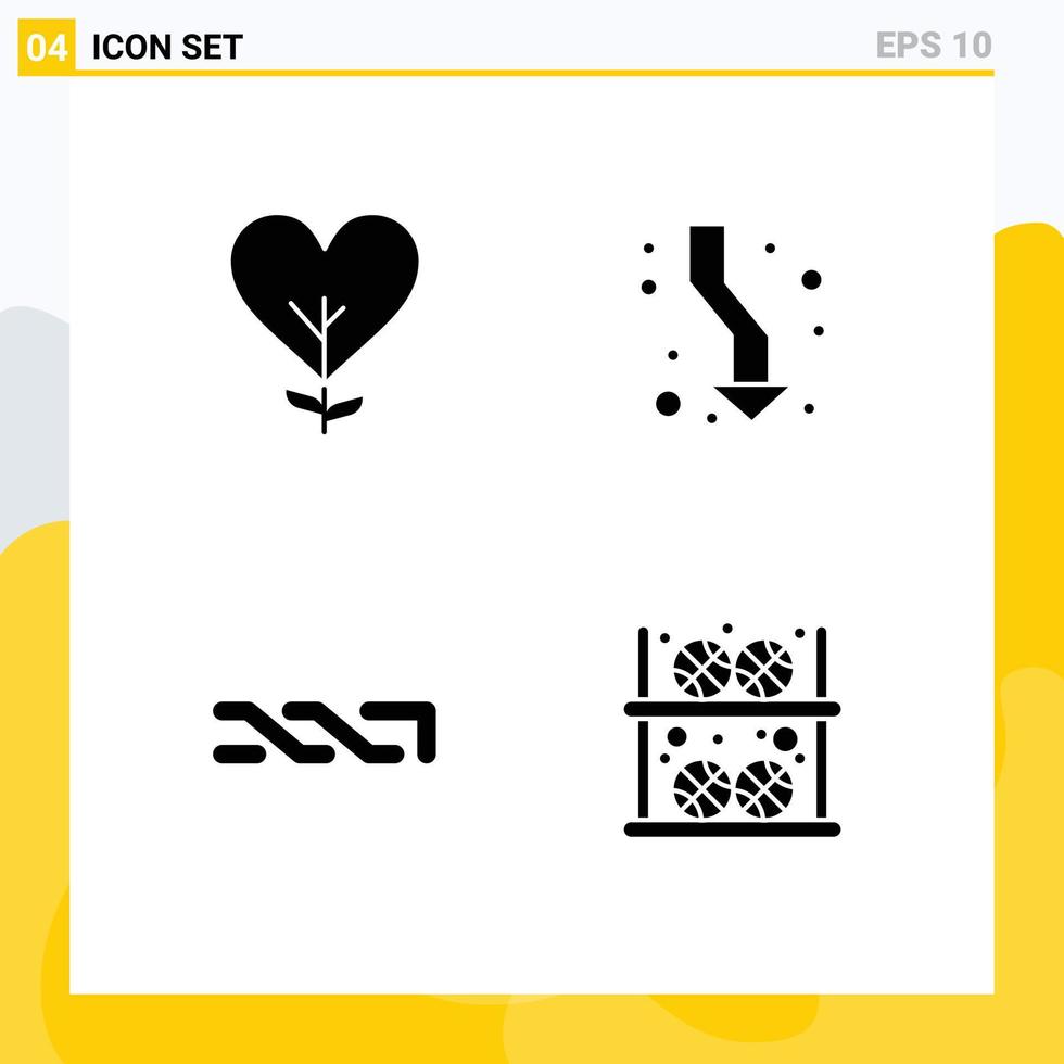 Mobile Interface Solid Glyph Set of 4 Pictograms of heart down tree arrows coin Editable Vector Design Elements