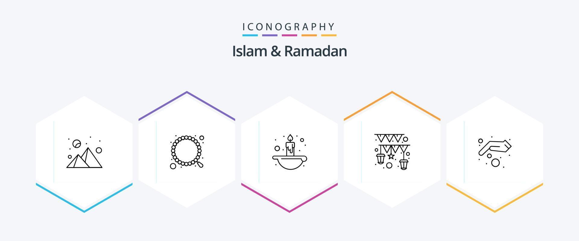 Islam And Ramadan 25 Line icon pack including charity. religion. candle. mubarak. islam vector