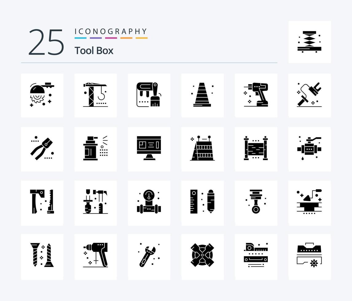 Tools 25 Solid Glyph icon pack including instrument. construction. brush. vlc. construction vector