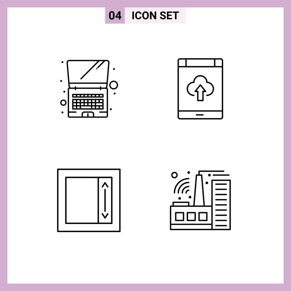 Pack of 4 creative Filledline Flat Colors of computer i frame app storage building Editable Vector Design Elements