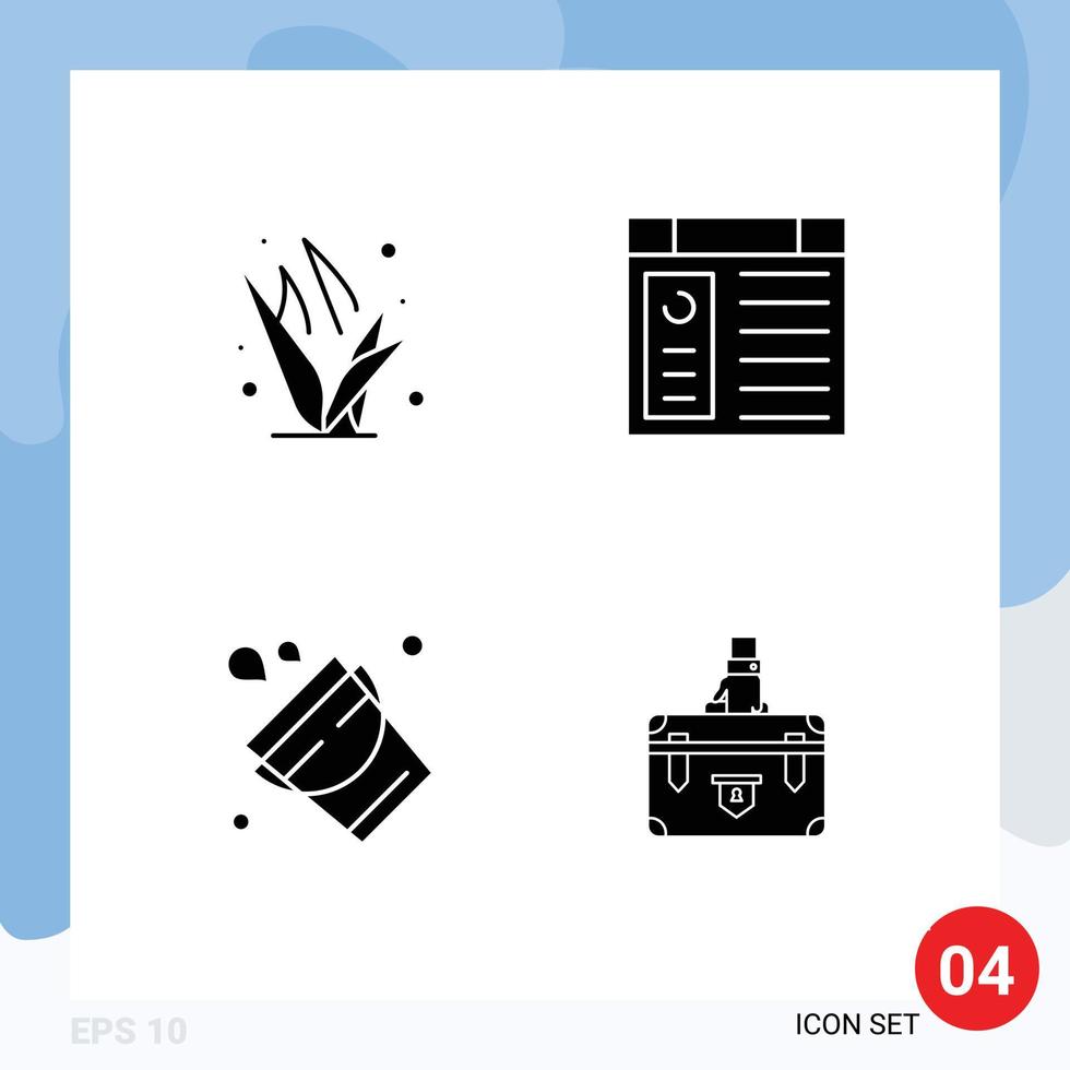 Solid Glyph Pack of 4 Universal Symbols of grass fire spring page tool Editable Vector Design Elements