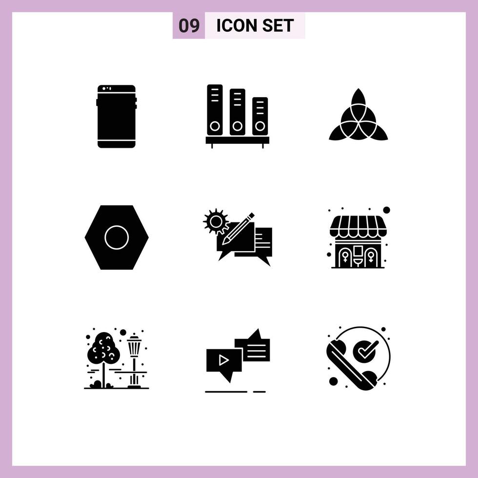Pack of 9 creative Solid Glyphs of communication user interface school settings flower Editable Vector Design Elements