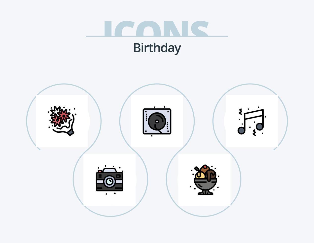paquete de iconos llenos de línea de cumpleaños 5 diseño de iconos. dulce. fiesta. amar. mirar fijamente. vela vector