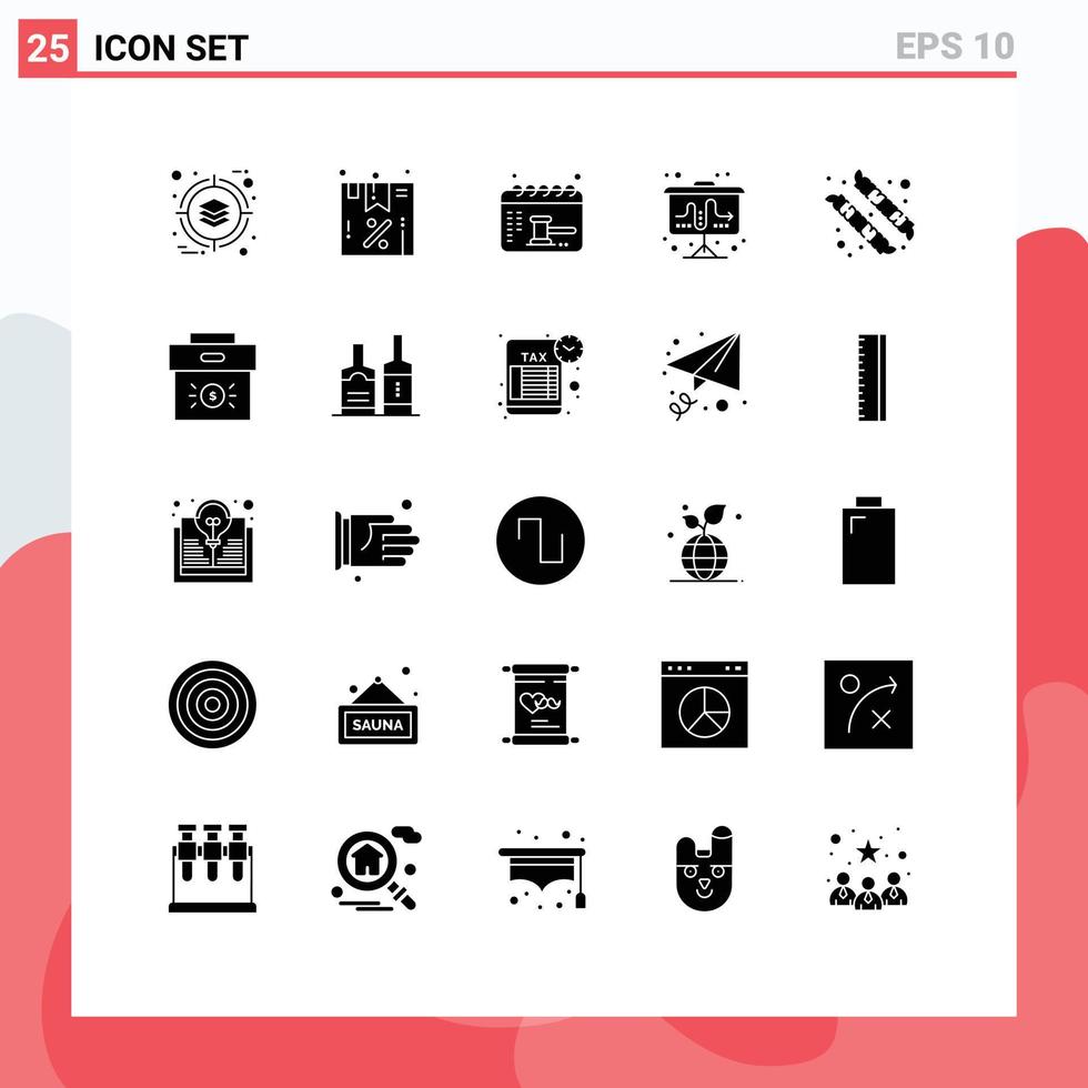 Pictogram Set of 25 Simple Solid Glyphs of candy tactic appointment strategy flipchart Editable Vector Design Elements