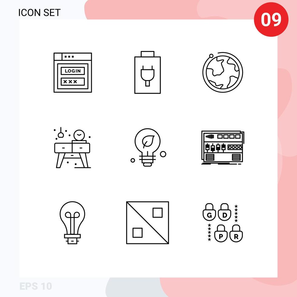 Pack of 9 Modern Outlines Signs and Symbols for Web Print Media such as green ecology world watch living Editable Vector Design Elements