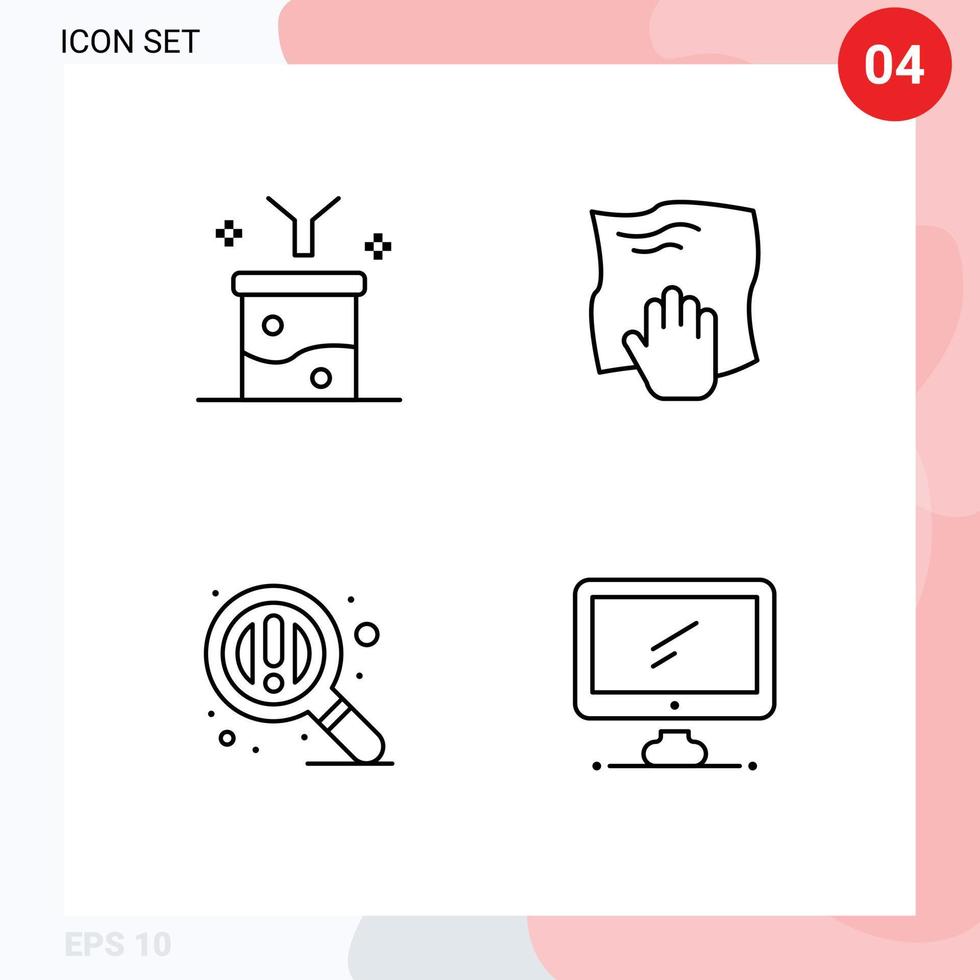 Group of 4 Filledline Flat Colors Signs and Symbols for big data and science concept scrub funnel hand search Editable Vector Design Elements