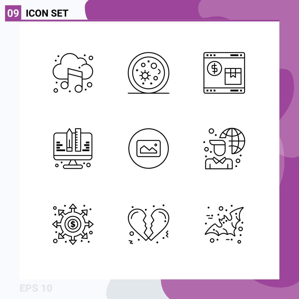 9 iconos creativos signos y símbolos modernos de planificación de imágenes desarrollo de Internet elementos de diseño vectorial editables web vector