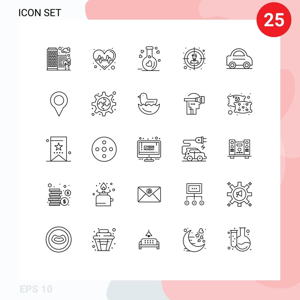 Pictogram Set of 25 Simple Lines of van car flask user audience Editable Vector Design Elements