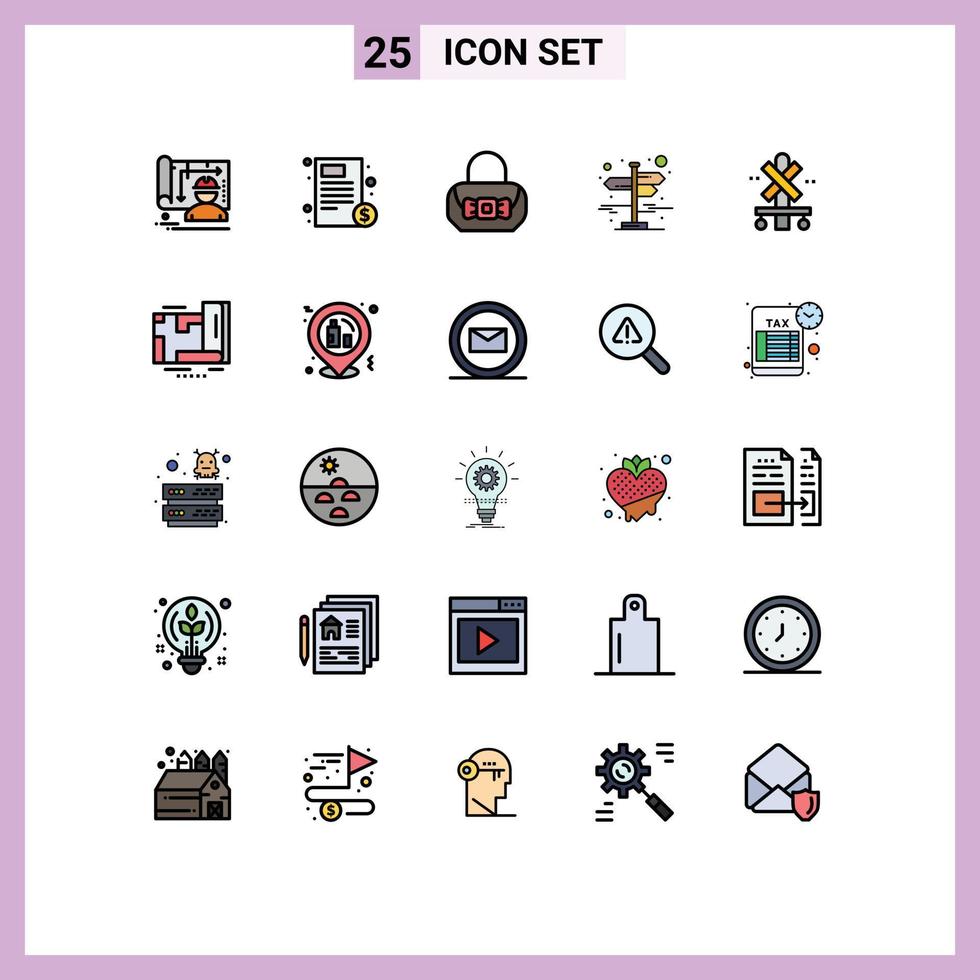 25 User Interface Filled line Flat Color Pack of modern Signs and Symbols of sign left right invoice street city Editable Vector Design Elements