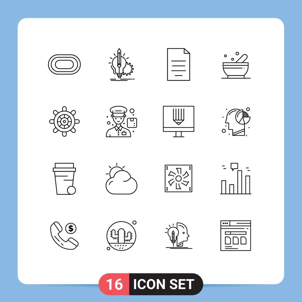 Set of 16 Modern UI Icons Symbols Signs for boat soup lightbulb bowl finance Editable Vector Design Elements