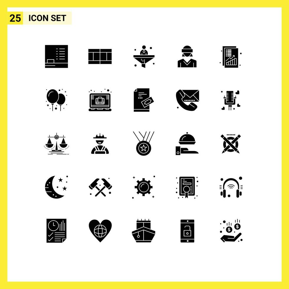 User Interface Pack of 25 Basic Solid Glyphs of money income financial analysis technology Editable Vector Design Elements