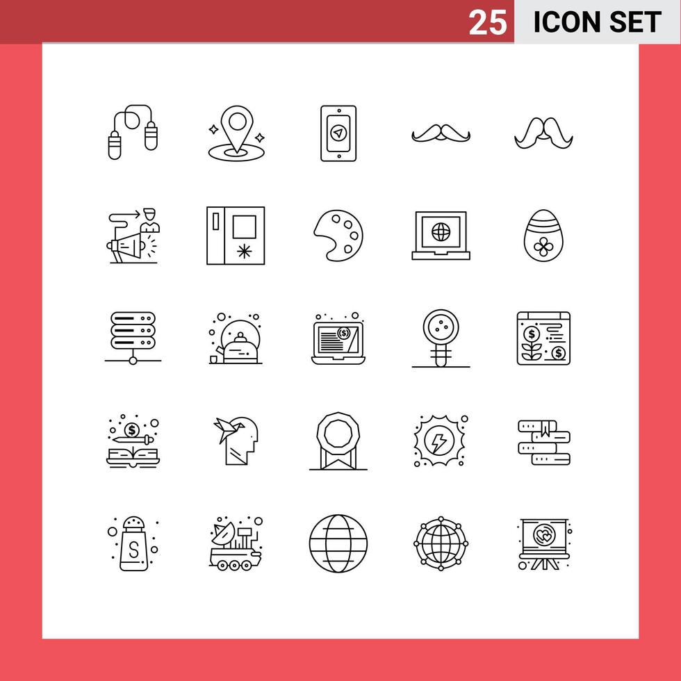 Set of 25 Commercial Lines pack for user campaign pin men movember Editable Vector Design Elements