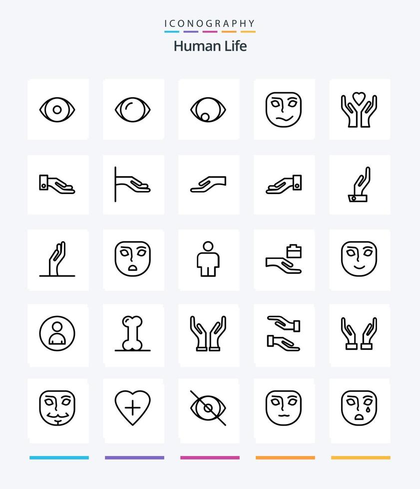 paquete de iconos de 25 contornos humanos creativos, como el cuerpo. emoción. cuidado. enojado. mano vector