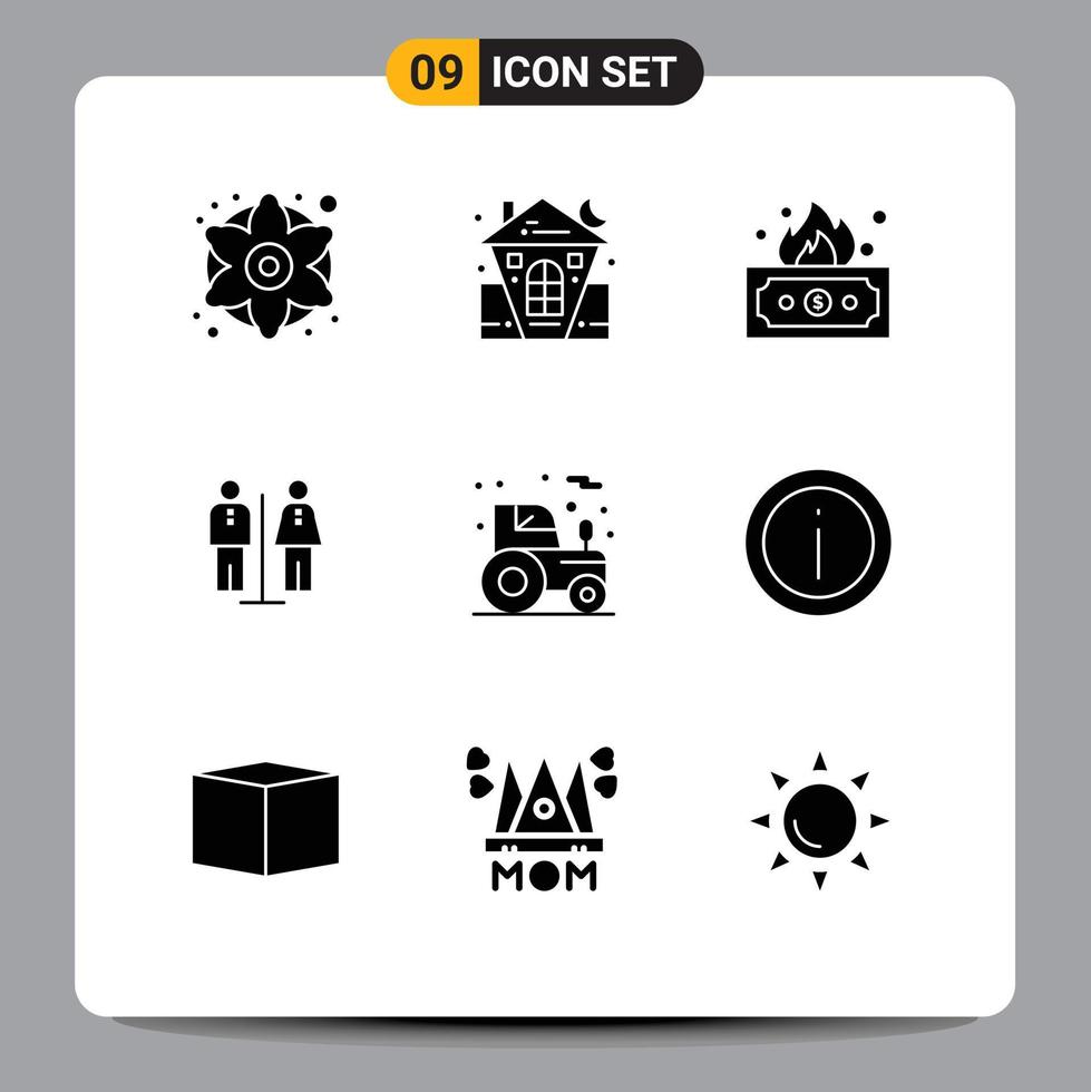 Universal Icon Symbols Group of 9 Modern Solid Glyphs of agriculture hotel house homestay money Editable Vector Design Elements