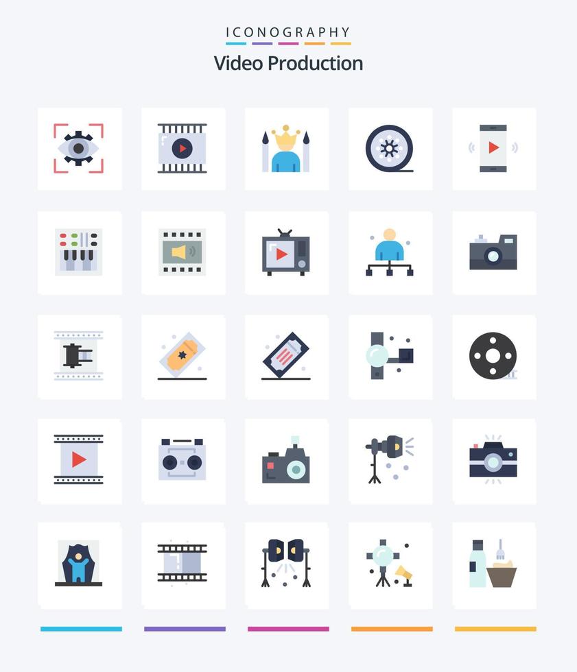 producción de video creativo 25 paquete de iconos planos como carrete de película. película negra diseño de vídeo ganador. estrella vector